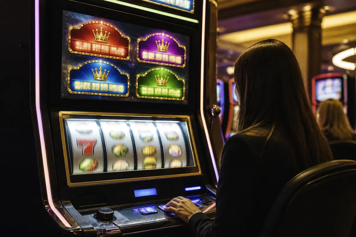 Slotmaskin med jackpottmätare ovanför hjulen