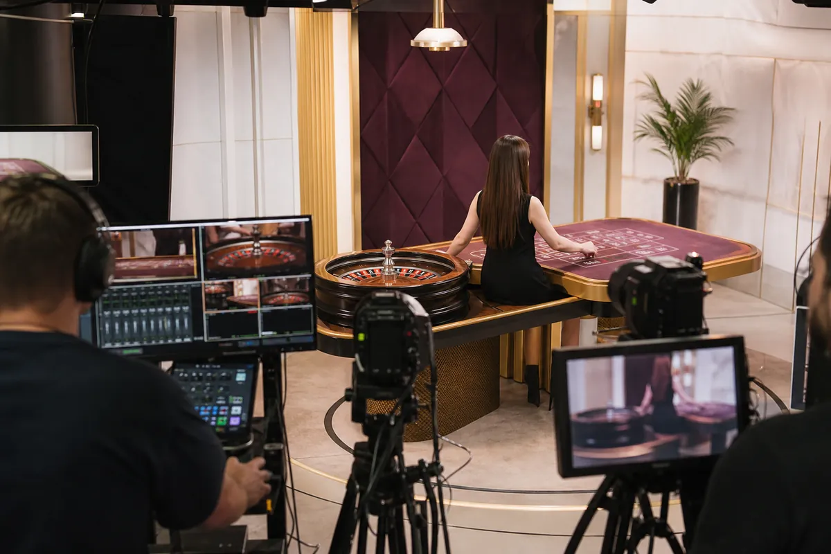 Studio för live casino där en spelleverantör sänder roulette