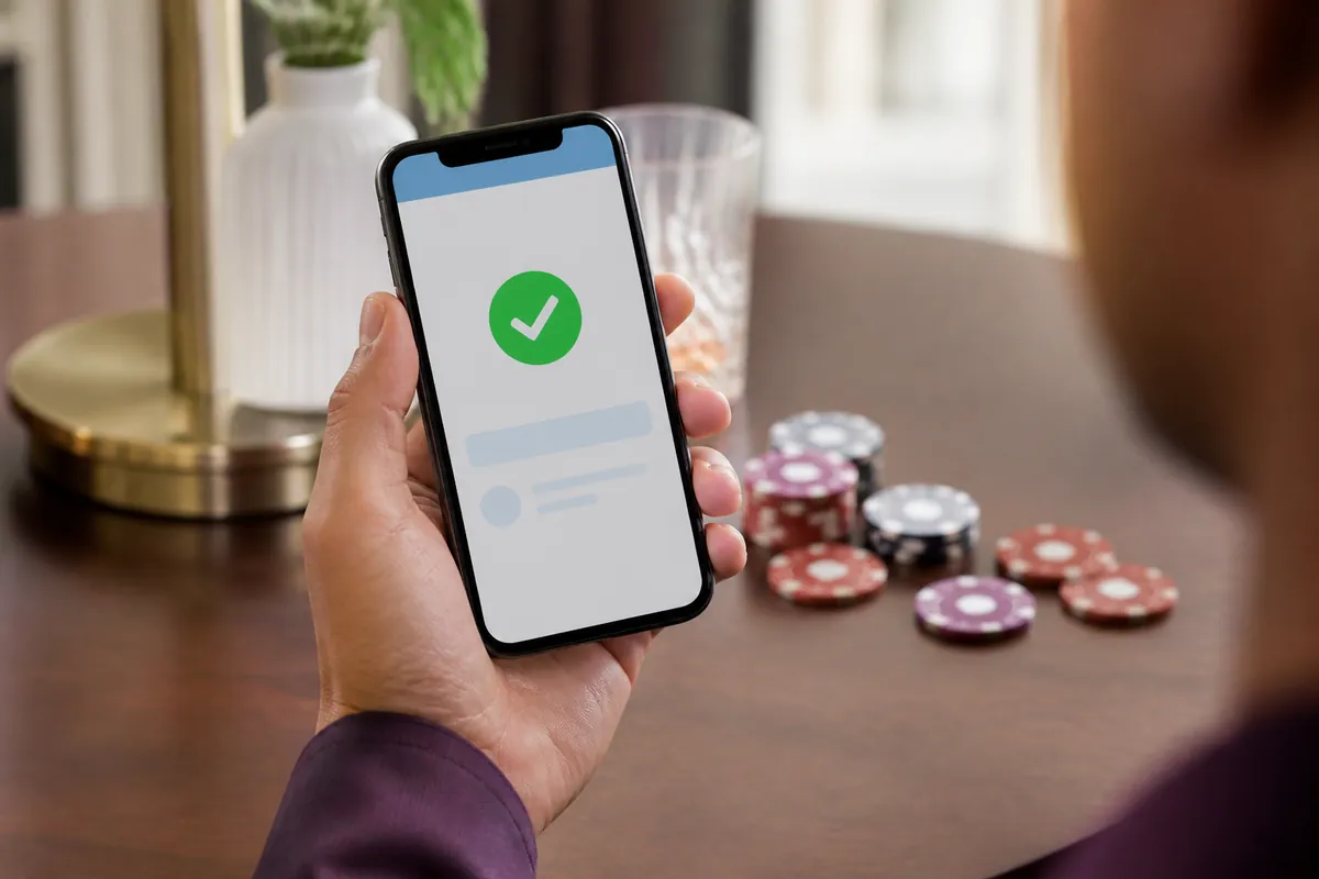 Mobil betalning bekräftas i telefonen bredvid casinomarker